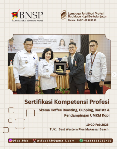 kegiatan sertifikasi skema Coffee Roasting, Cupping, Barista & Pendampingan UMKM